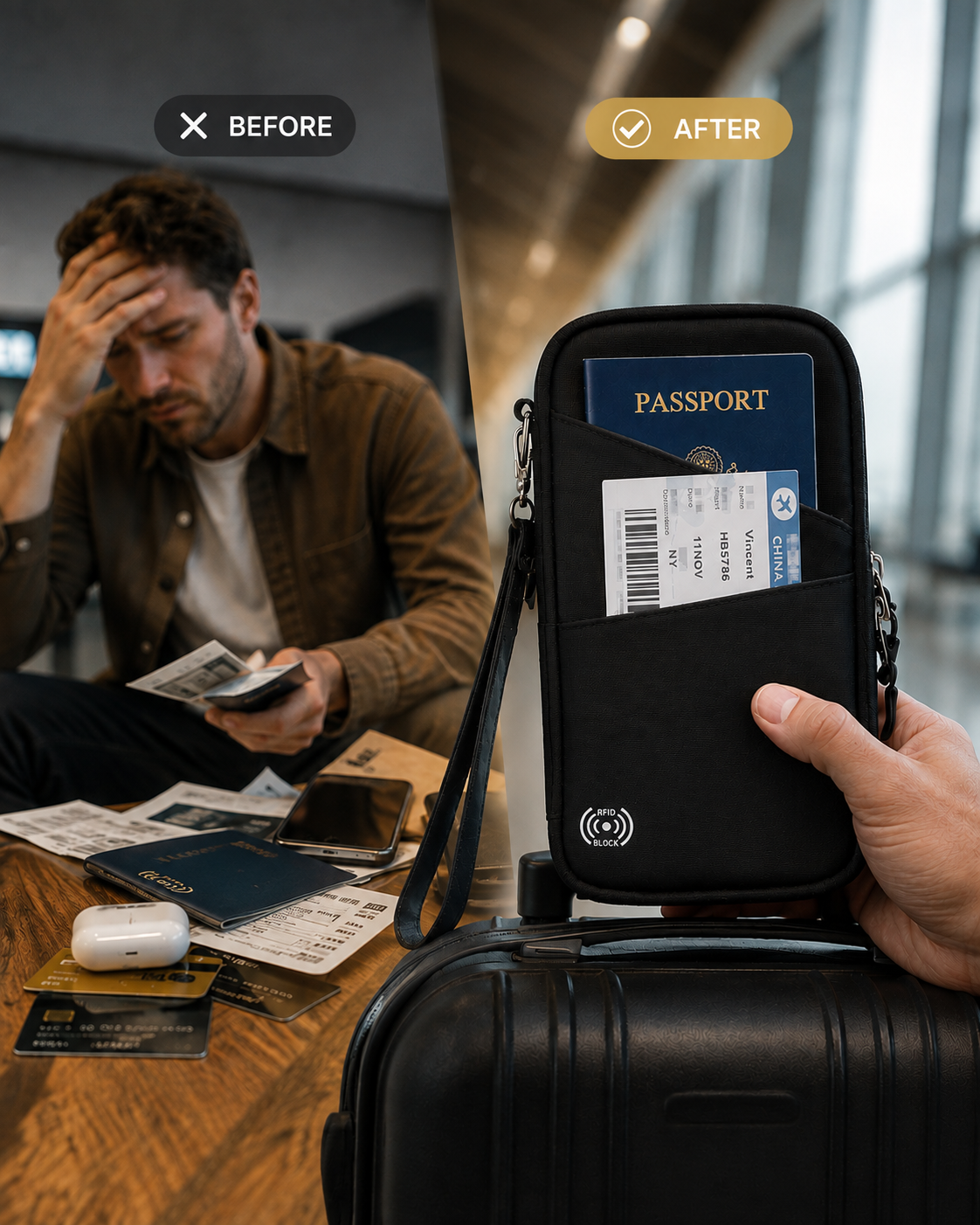 RFID Blocking Travel Passport & Document Organizer