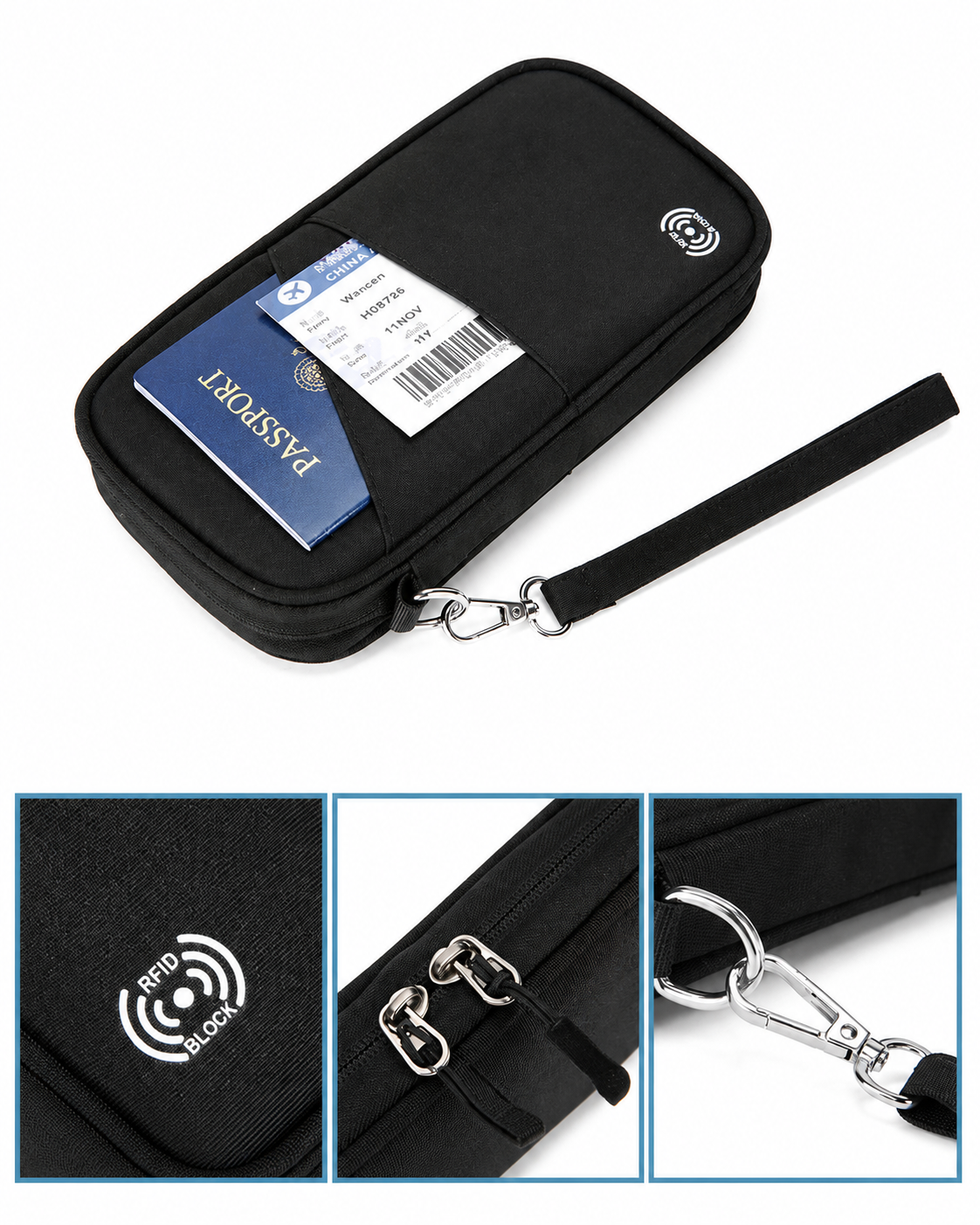 RFID Blocking Travel Passport & Document Organizer