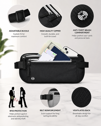 RFID Travel Money Belt & Passport Holder