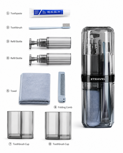 8-Piece Travel Toothbrush & Toiletry Organizer Kit