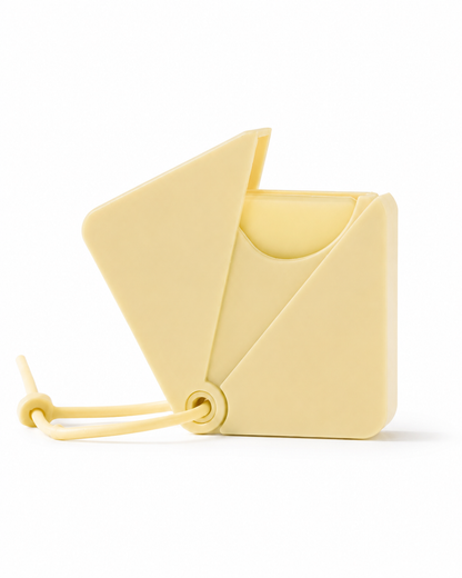 Portable yellow paper soap sheets in a compact reusable travel case with lemon scent, pocket-sized dissolvable hand soap for travel, camping, hiking, and everyday hygiene.